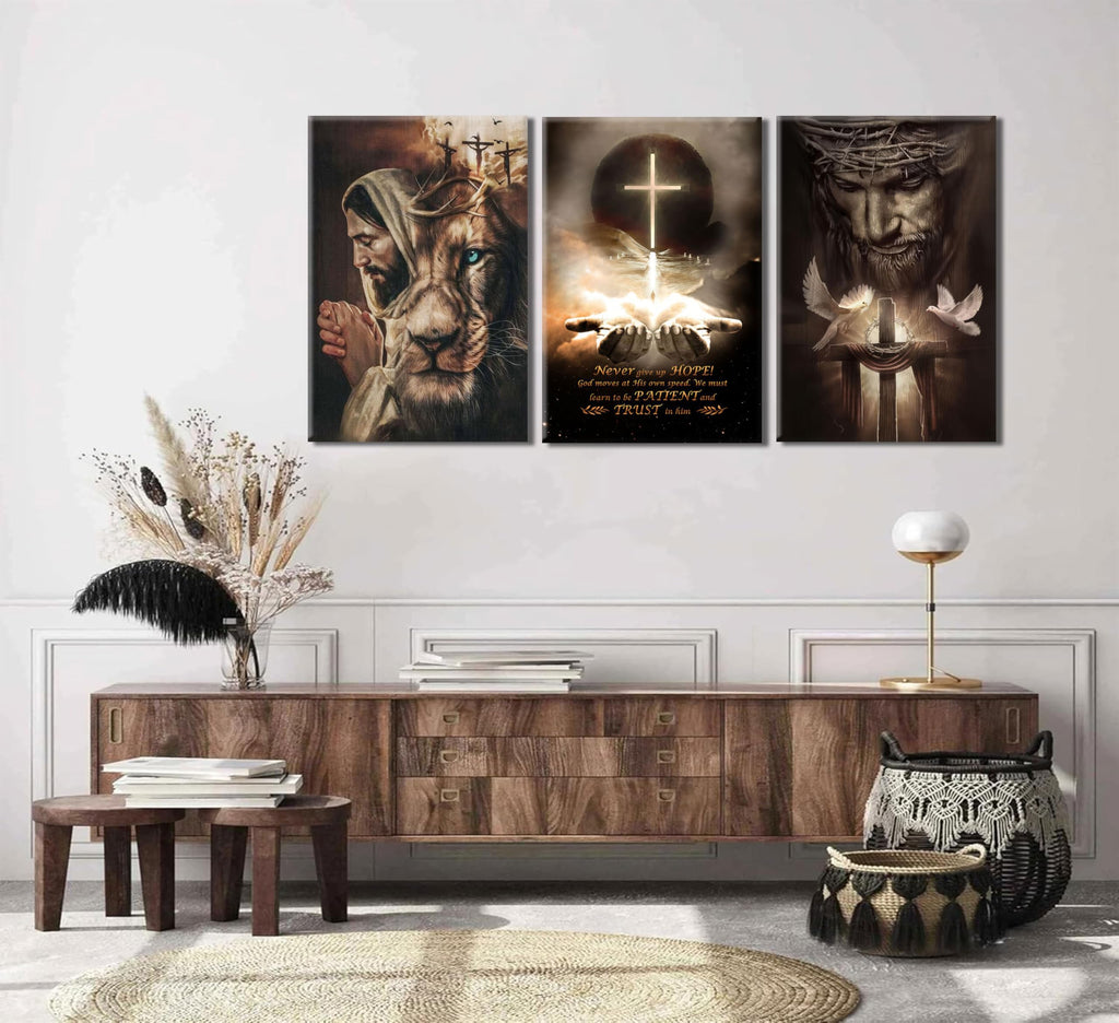 Jesus Lion of Judah Wall Art, Christian Cross Faith Wall Decor, 16x24 in