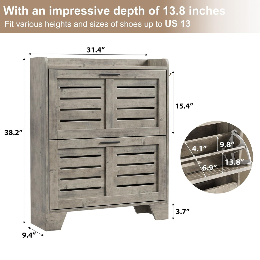 Shoe Cabinet Storage, Narrow Shoe Cabinet with 2 Flip Drawers, Freestanding Hidden Slim Shoe Organizer Cabinet with