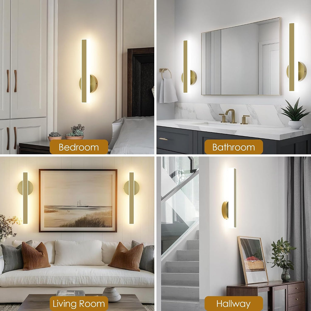 Gold Wall Sconce Hardwired Modern LED 18W Wall Sconce Set of Two, 15.7Inches Wall Lights for Living Room Bedroom