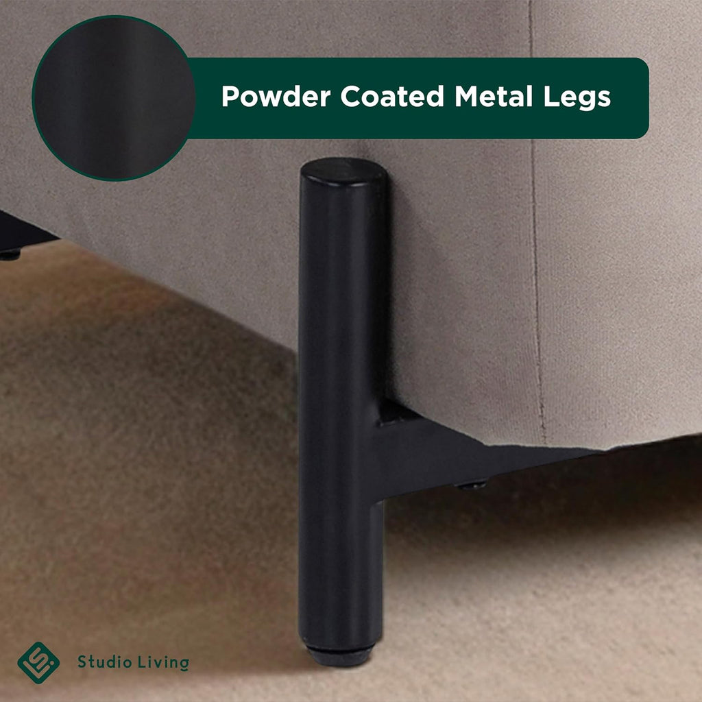 Connor 24" Small Storage Ottoman, Modern Boho, Matte Black Metal Legs, Velvet Fabric, Taupe