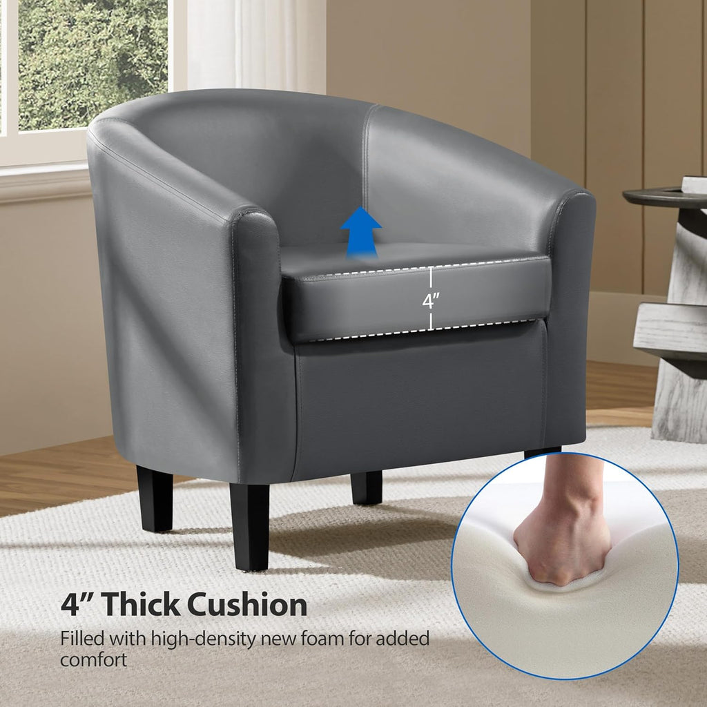 Accent Chairs, Faux Leather Barrel Armchairs, Gray