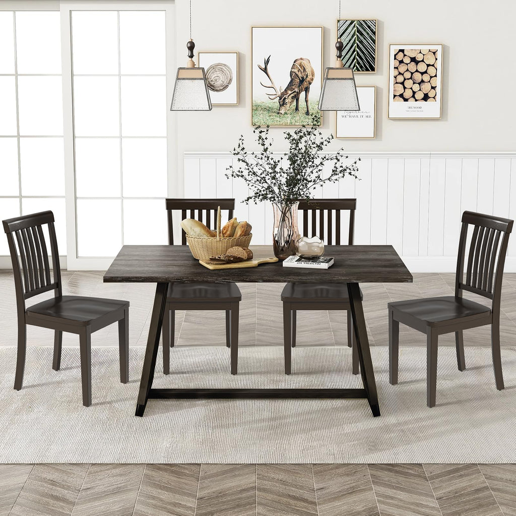 Wooden Dining Room Chairs Set of 2, Spindle High Back Windsor Kitchen Side Chair, Farmhouse Dining Chairs, Dark Brown