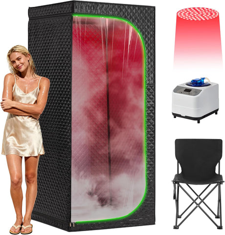 Infrared Sauna & Steam Sauna Box for Home, Portable Personal Sauna with Transparent Door, Powerful Steam Heating