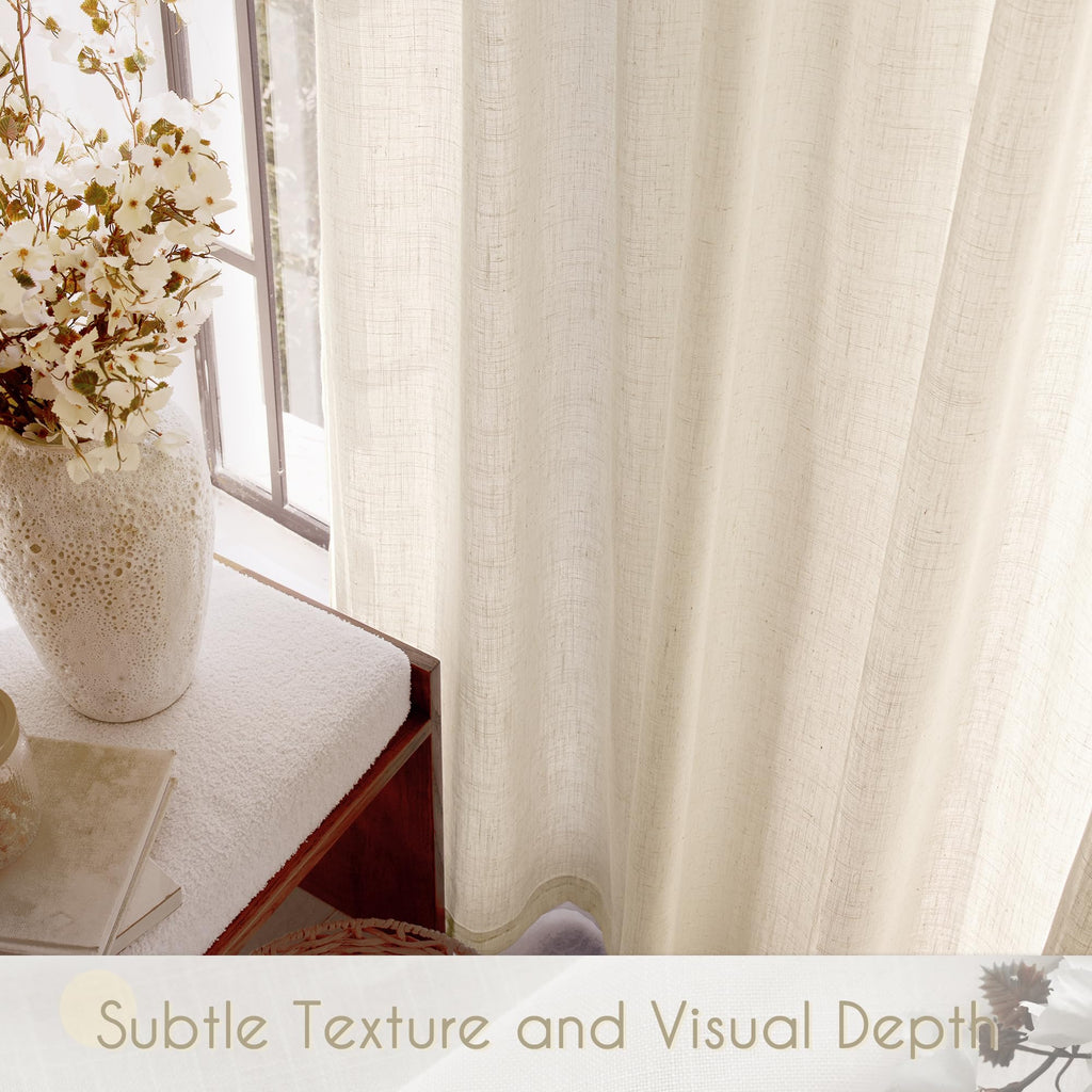 Apricot Linen Curtain 132 inch Length 2 Panels Set Back Tab Light Filtering Living Room Curtain Drapes Home Office