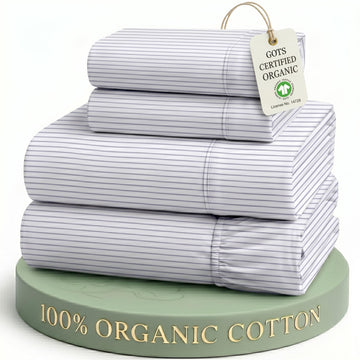 Sheets 100% Organic Cotton 4pc Percale - Ticking Stripe