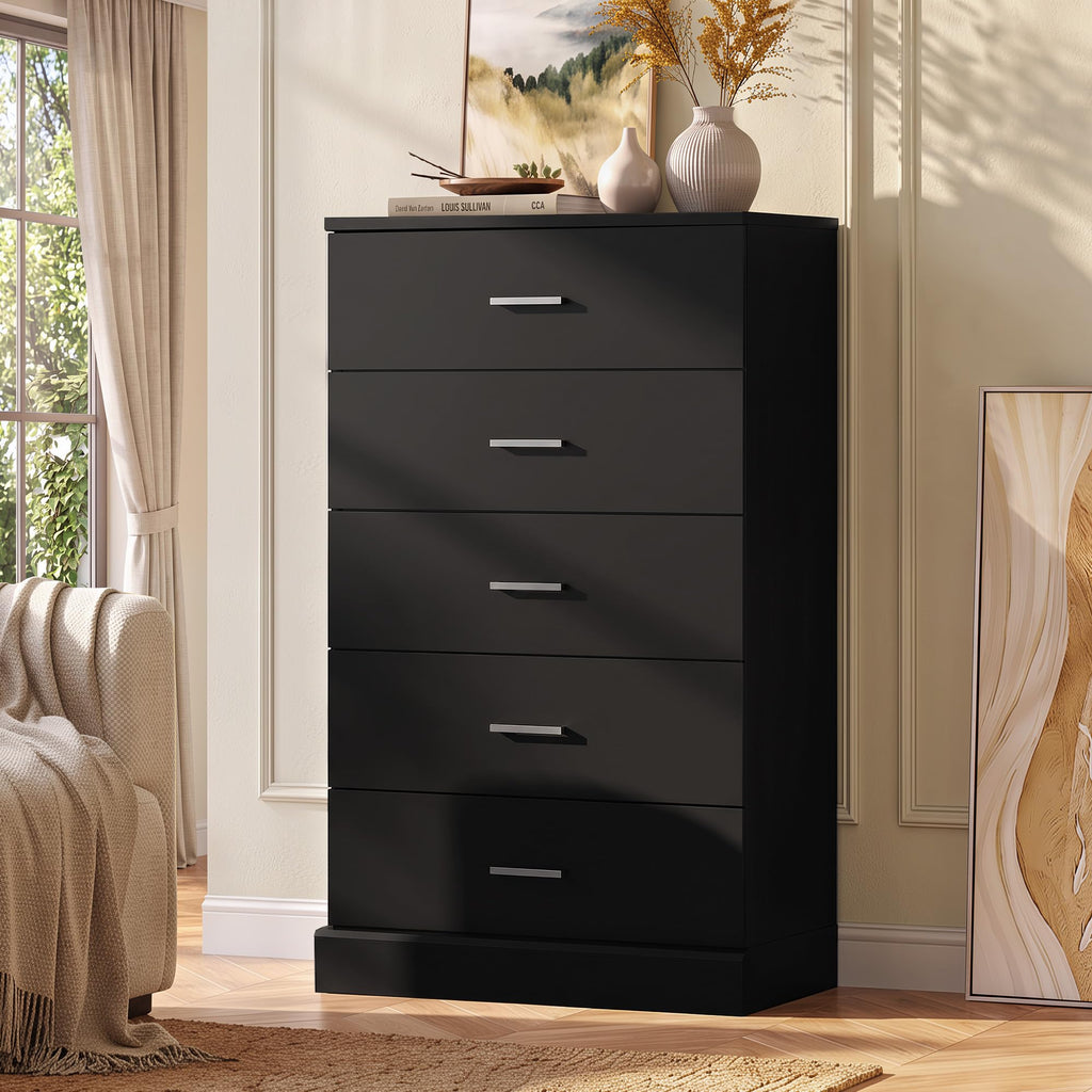 Black 5 Drawer Tall with SGS-Tested Anti-Tip