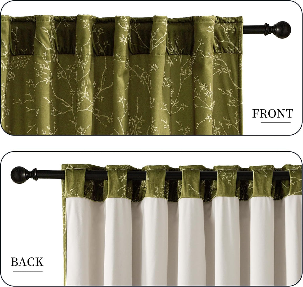 Cottage Olive Green Velvet Curtains 84 Inch, 2 Panels