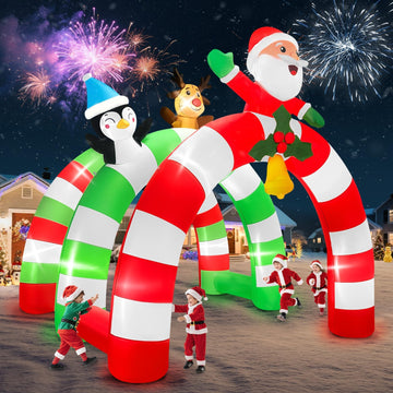 12FT Christmas Inflatable Archway, Santa Elk Inflatable Tunnel