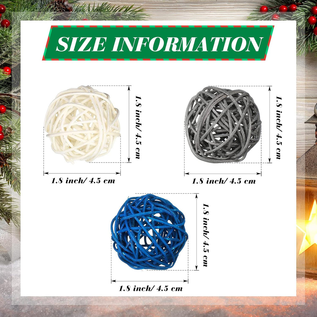 Blue Rattan Balls Blue Decorative Balls for Decoration Bowl Wicker 1.8 Inch White Gray Blue Balls Decor - Set of 30