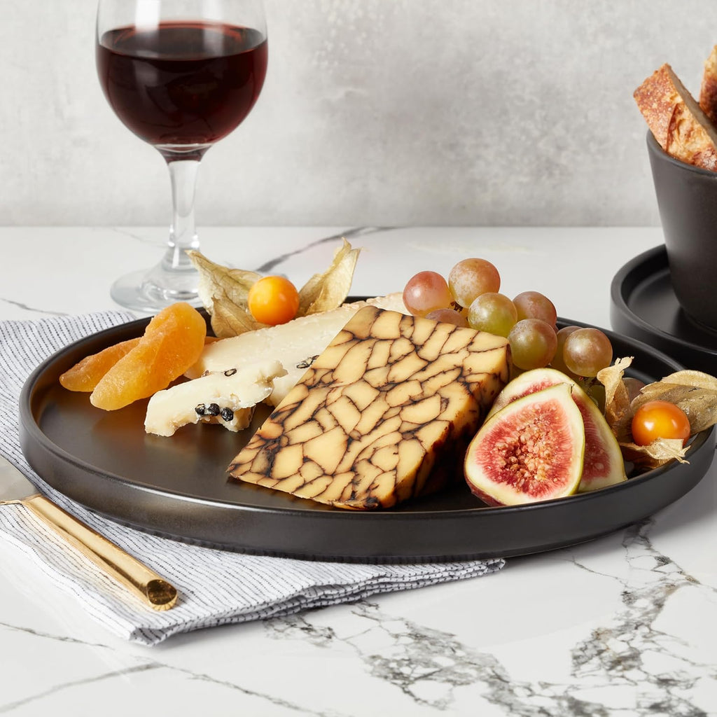 Celina Stoneware 32 Piece Modern Dinnerware Set, Plates and Bowls, Black Matte, Service for 8