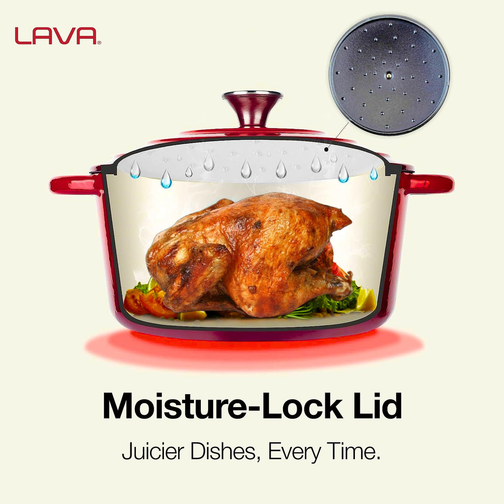 3.7 Quart Enameled Cast Iron Braiser: Multipurpose Stylish Red Round Dutch Oven Pot with Enameled Black Interior and