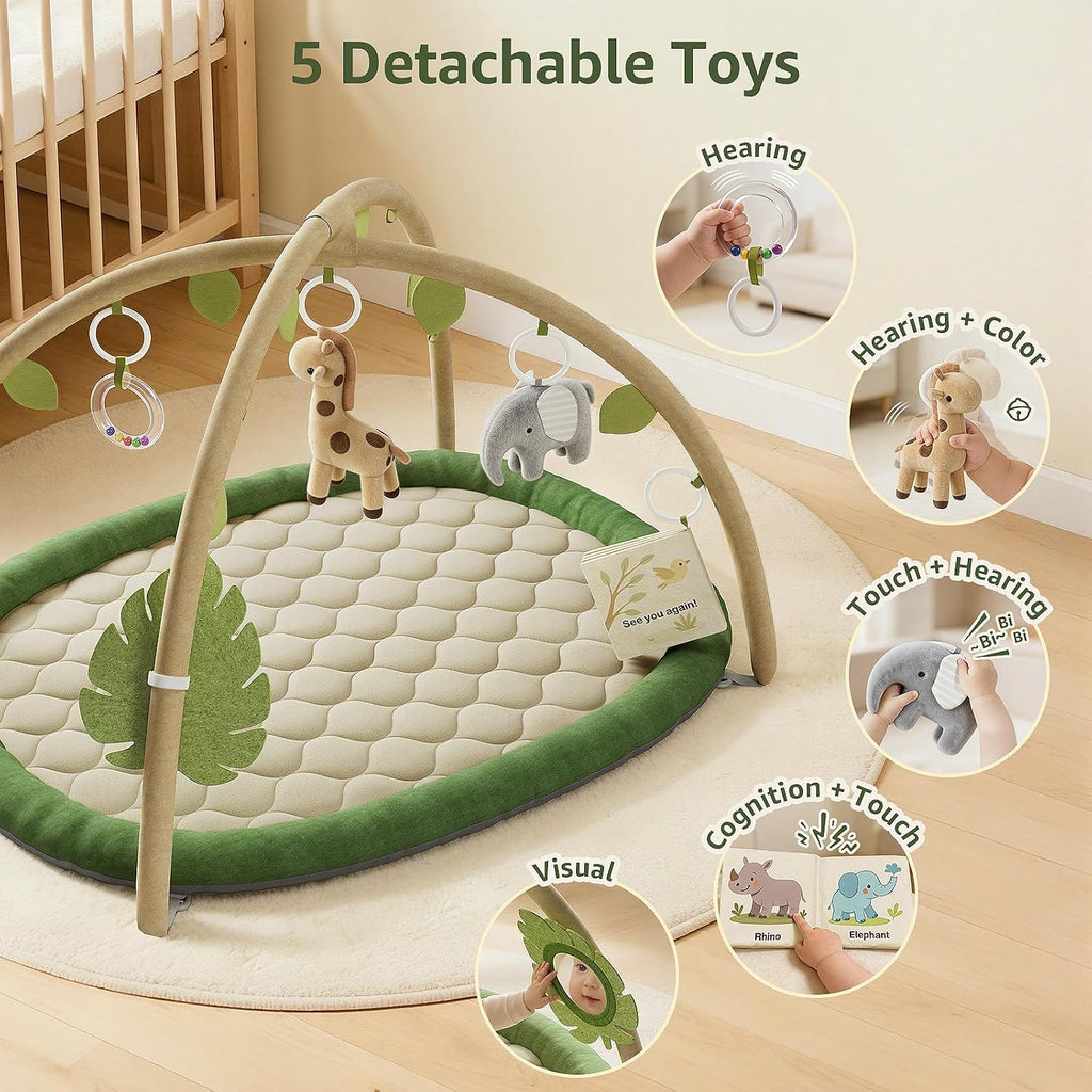 Play Gym, Baby Play Mat with 5 Detachable Toys, Green