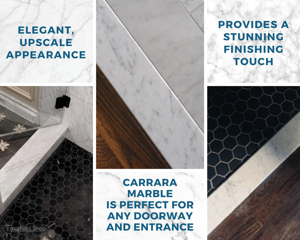 Italian White Carrara Polished Marble Threshold Double Bevel for Floor Transitions (5" x 30")