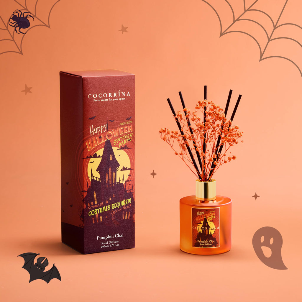 Reed Diffuser - Pumpkin Chai 6.7 fl oz Scented Diffuser with 8 Sticks Home Fragrance Bathroom Shelf Decor (Halloween