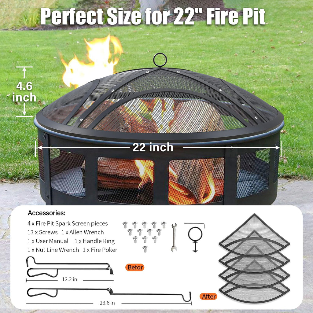 ARC Fire Pit Spark Screen, 22 Inch with Handle & Poker