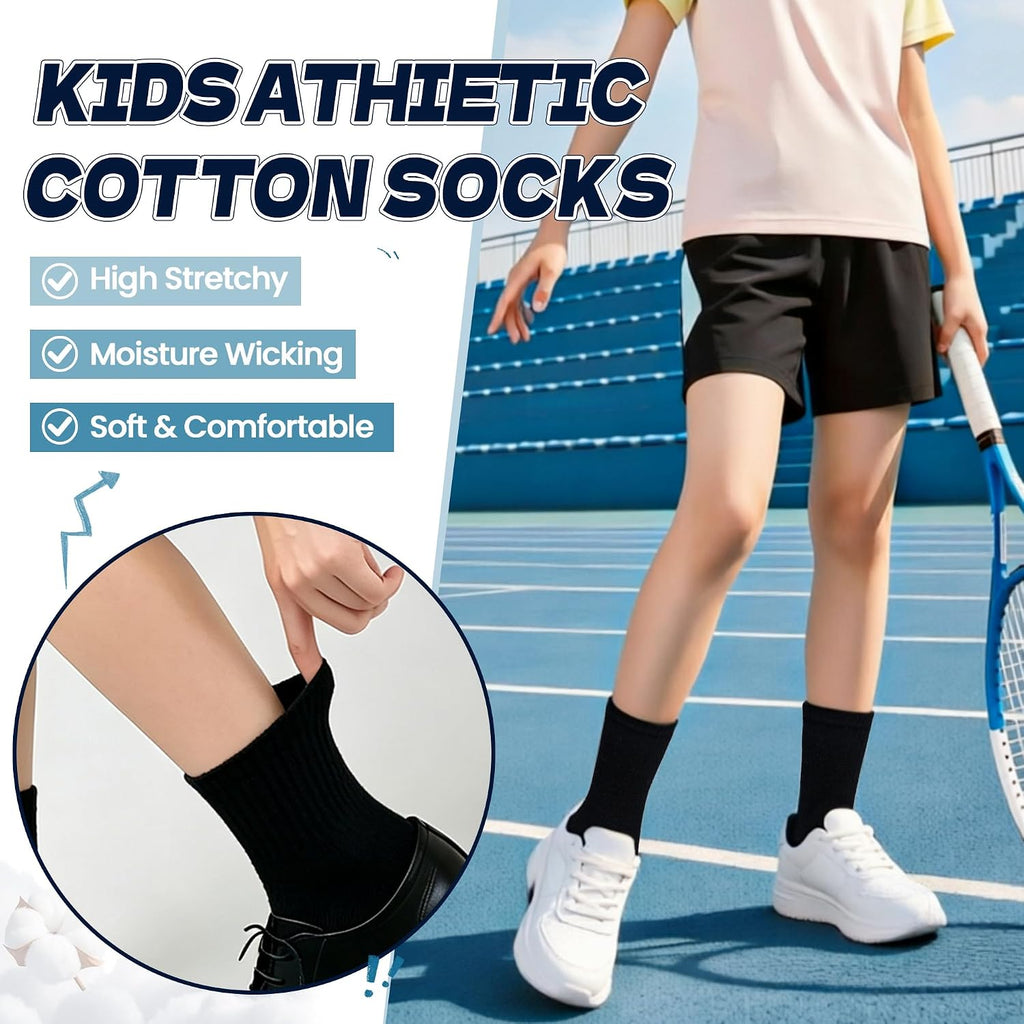 Kids Classics Crew Socks 10 Pairs Child Boy Girls Athletic Cotton Basic School Uniform Breathable Casual Sports Socks