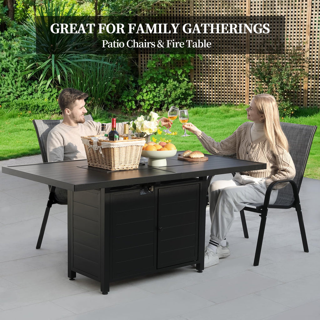 7 Pcs Outdoor Furniture Set w/ 60" Firepit and 6 Pieces Patio Chairs, 50, 000 BTU Aluminum Gas Fire Table and