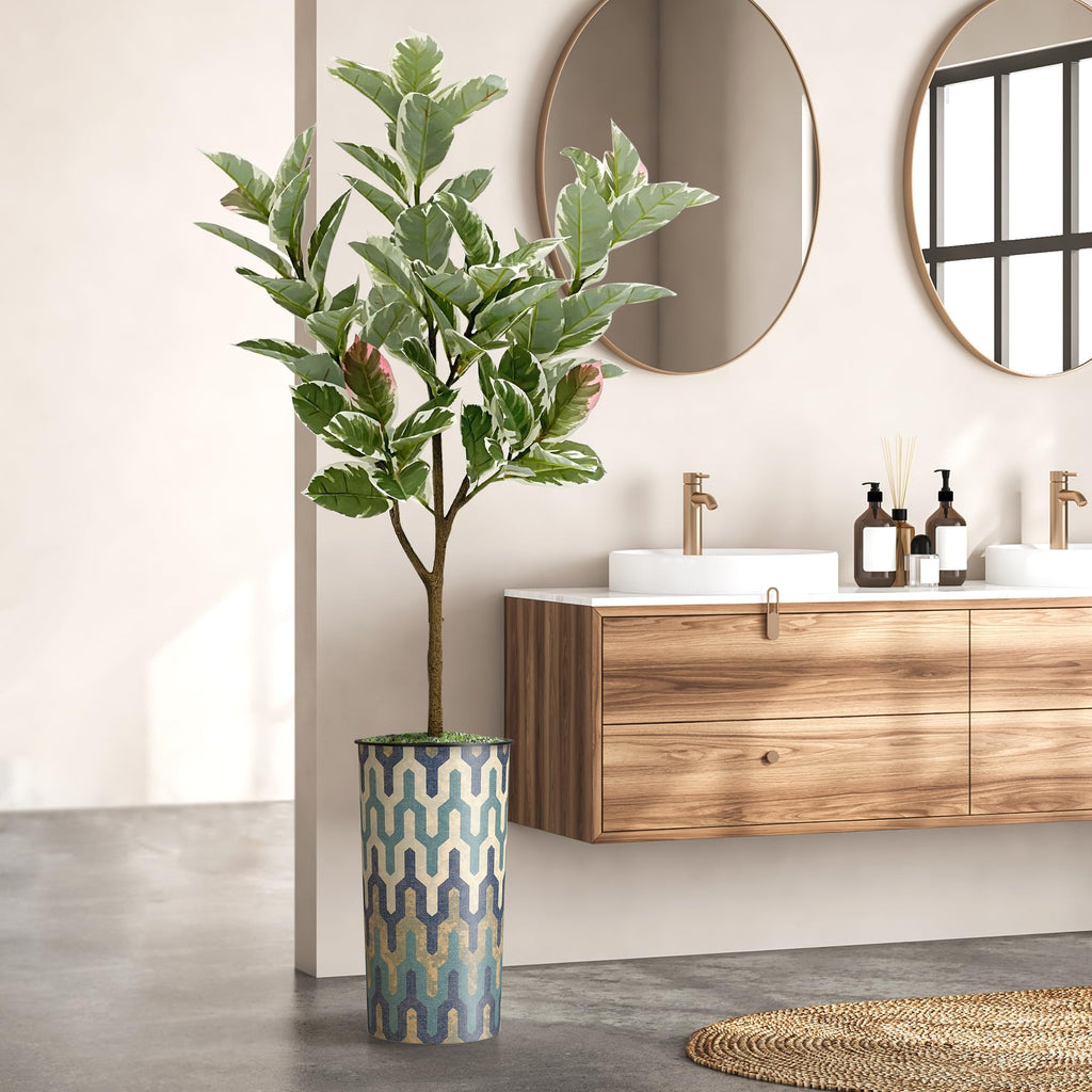 Tree in Modern Pattern Planter, Fake Rubber Silk Tree for Indoor and Outdoor Home Decoration - 70" Overall Tall