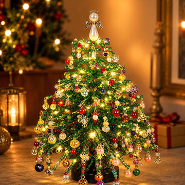 DIY Beaded Christmas Tree Kit for Adults, 3D Crystal Bead Holiday Craft Set with Colorful Beads, Ornament Charms
