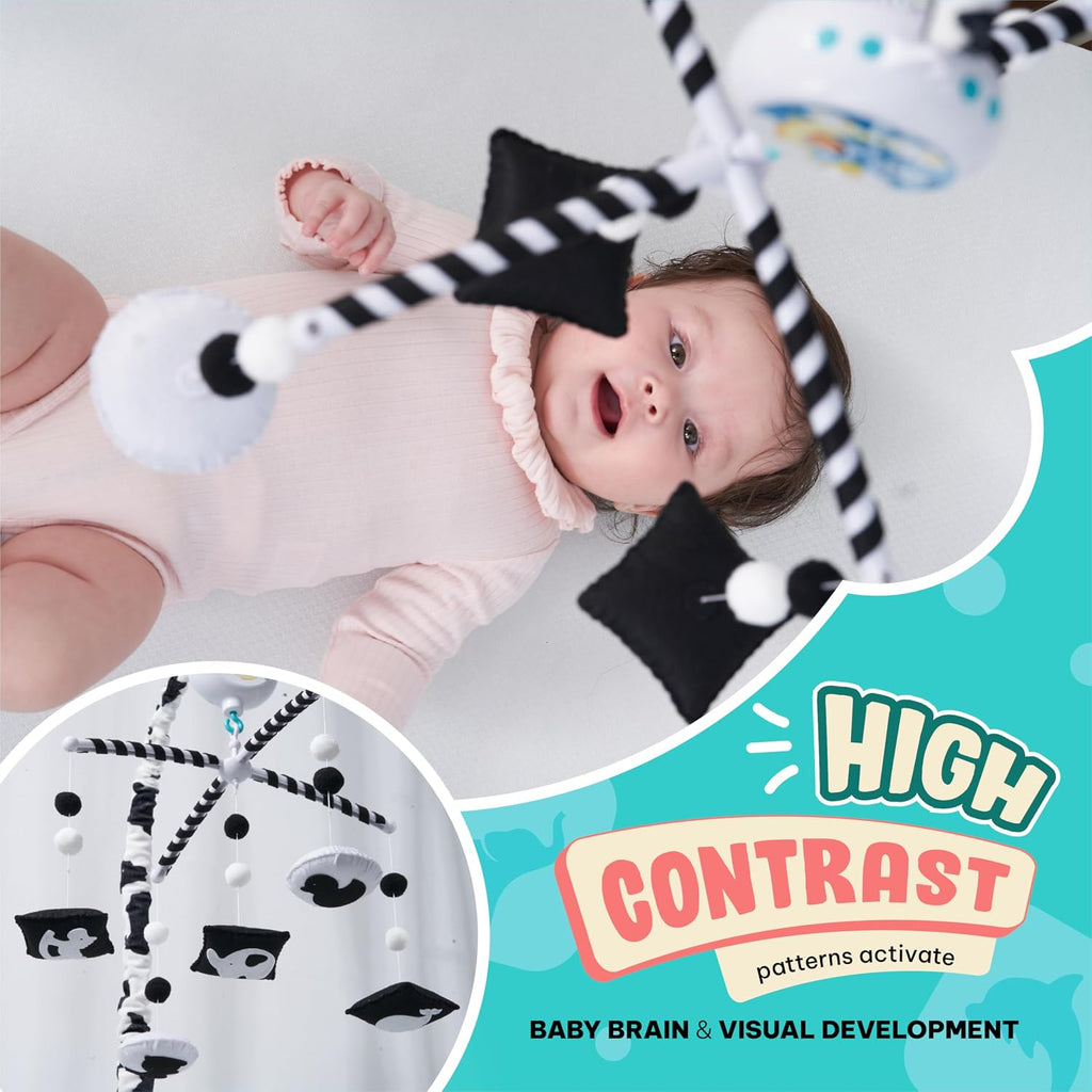 Montessori Mobile Baby for Crib (TINITIGIES) - Black and White Mobile Give Visual Stimulation to Engage Your Newborn