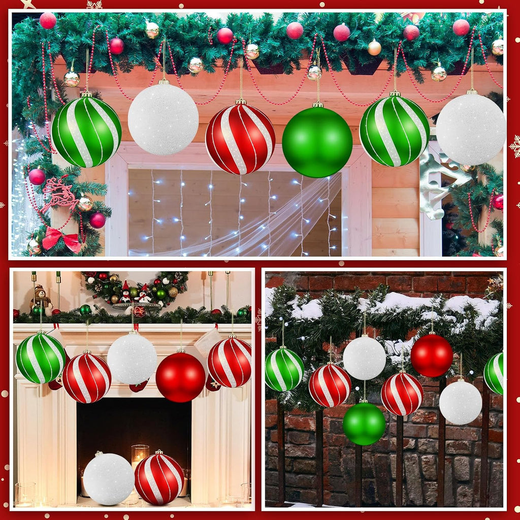 Set of 8 Large Christmas Ball Ornaments 6" Shatterproof