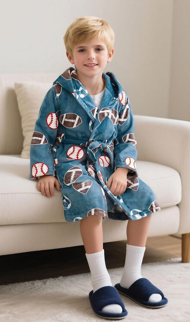 Boys Robe Kids Hooded Fleece Bathrobe
