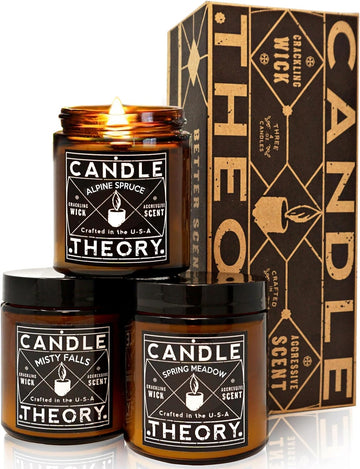 Scented Candle Gift Set with Crackling s 3, 4oz Candles, Misty Falls, Alpine Spruce, Spring Meadow - Set of 3