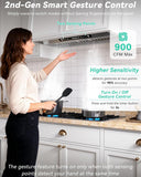 42 Inch Stainless Steel Range Hood Insert 900 CFM Ultra-Quiet 4 Speed Gesture Control, LED Lights Convertible Ducted/Ductless