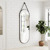 Full Length Mirror, Oval Wall Mounted Mirror, 48"x16" Door Mirrors Full Length with Hanging Leather Strap with