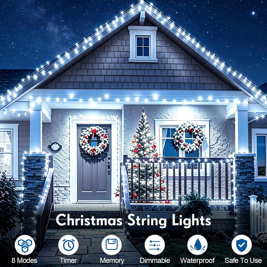 200 FT 500 LED Christmas Lights Outdoor Decorations Super Long Fairy Lights Waterproof 8 Modes Timer Clear Wire