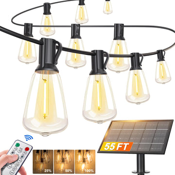 55FT Solar String Lights, Outdoor with Remote 24+2 ST38 LED