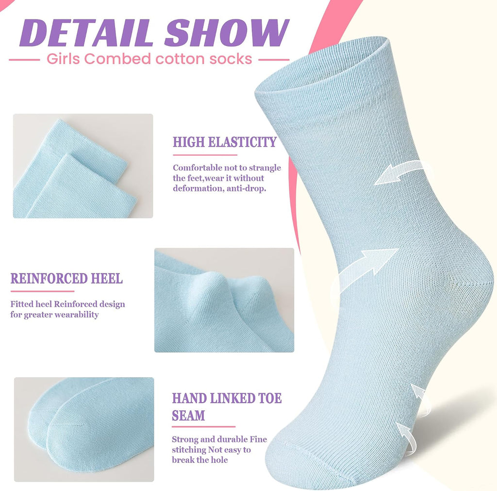 Girls Socks Little Kids Crew Socks Cotton Cute Youth Dress Socks 6 Pairs