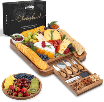 Charcuterie Board Set with Serving Accessories, Acacia | Serving Board Gift warmings, Weddings and Birthdays, Great