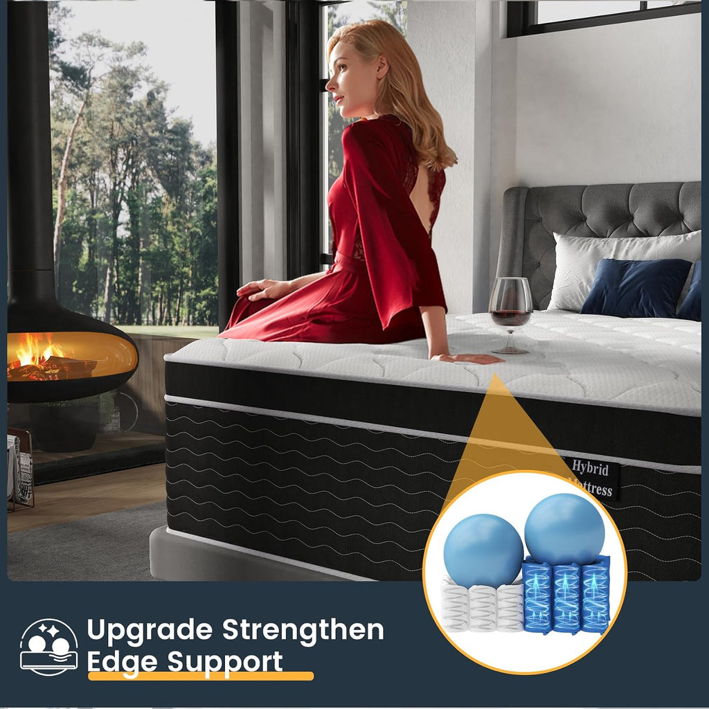 Luxury California King Mattress 12 Inch, Firm Hybrid Mattress Cal King in a Box, 7-Zones& Extra Edge Support, Cooling