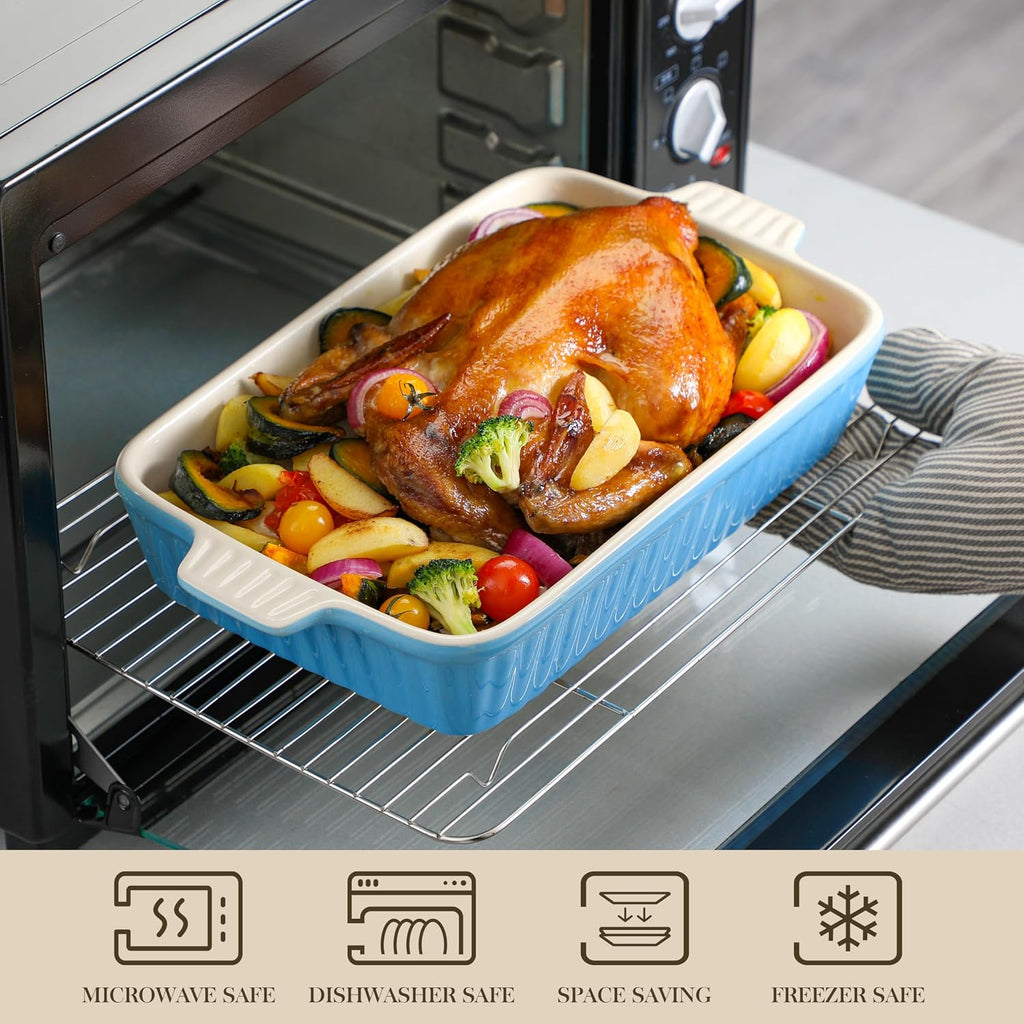 Casserole Dishes for Oven, Ceramic Bakeware Set of 4, Blue | Deep Lasagna Pans for Versatile Use, Durable Bakeware