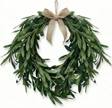 16" Heart Shaped Artificial Olive Leaf & Fruit Wreath - Realistic Green Olive Branches with Spring Floral Accents
