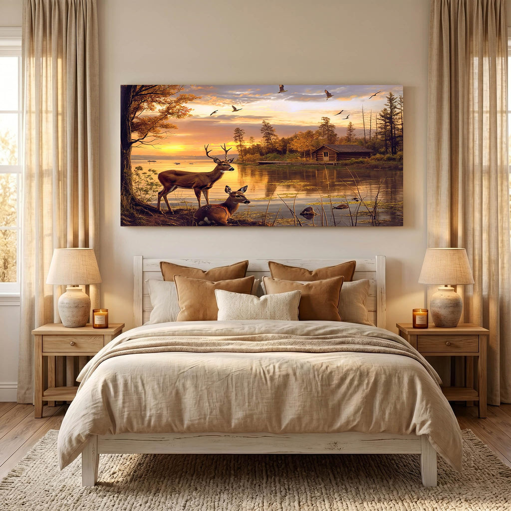 Large Golden Rustic Animal Deer Canvas Print Framed Vintage Wildlife Home Decor Livingroom Decorations Wall Art