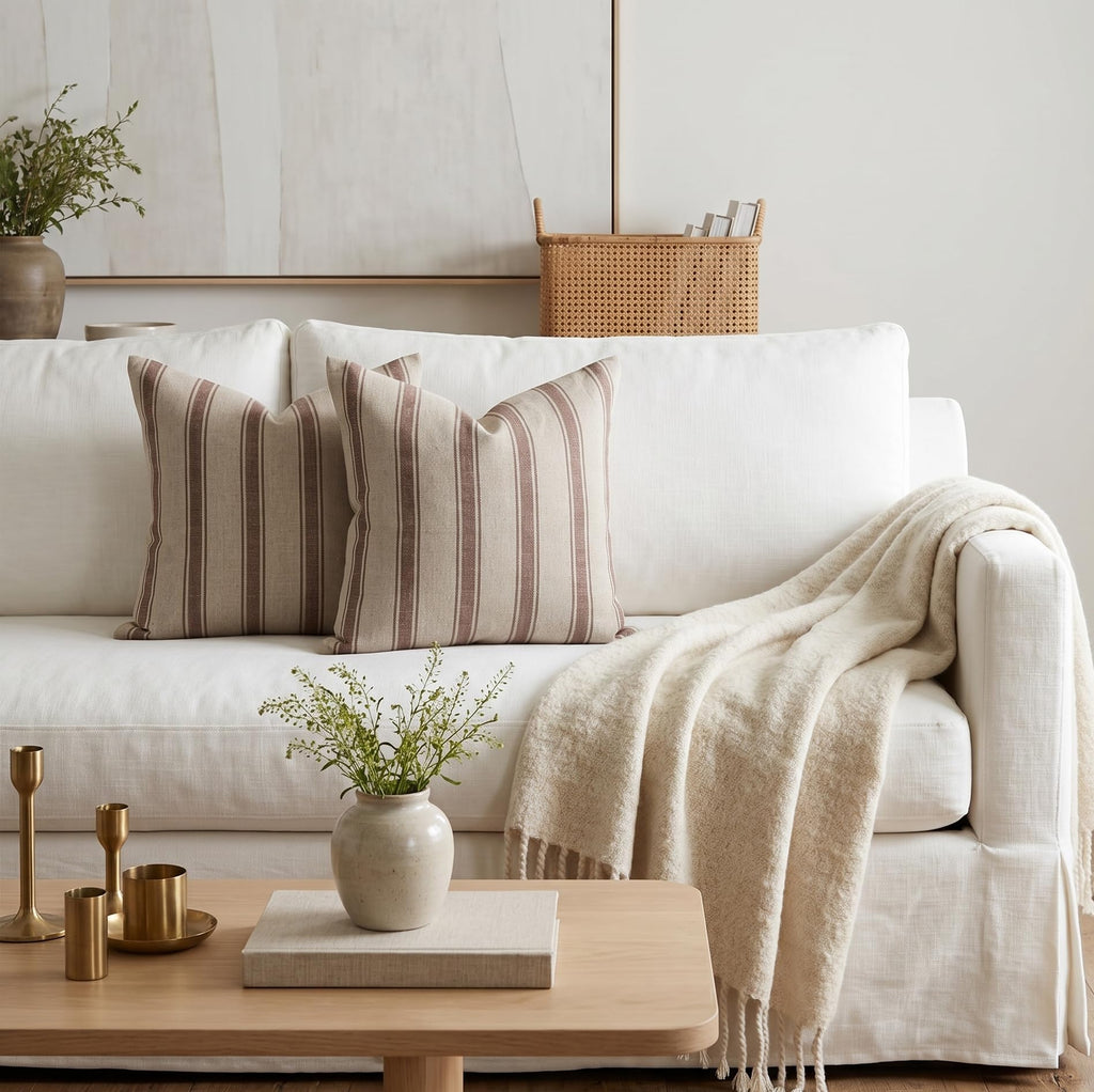 Throw Pillow Covers Stripe Brown Pillow Cover Spring Decorative Pillow Covers (Brown Stripes, 20" L x 20" W)