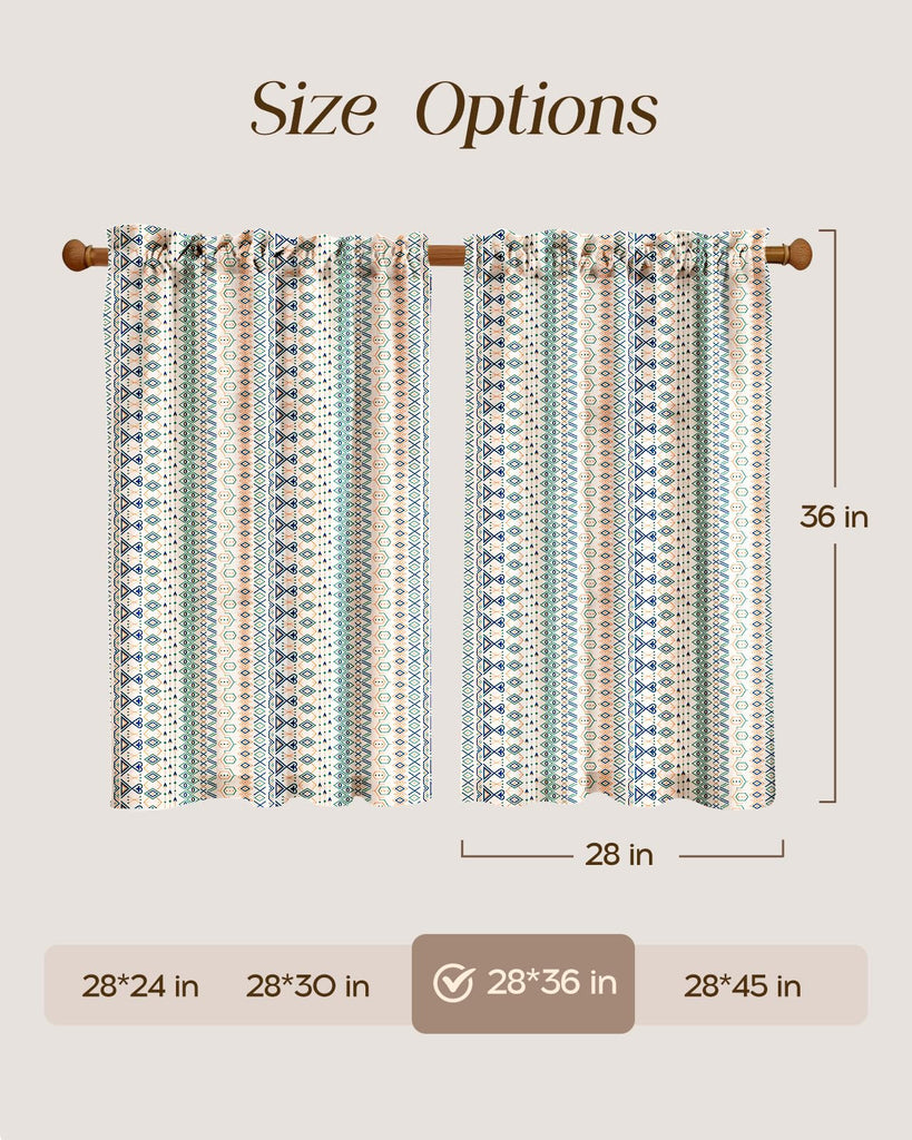 36 Inch Length Kitchen Tier Curtains, Farmhouse Boho