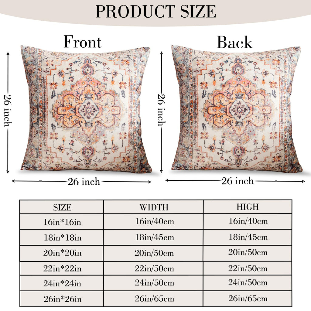 Boho Throw Pillow Covers 26x26 inch Set of 2, Boho Vintage Carpet Pattern Antique Ethnic Decor Double Sided Pattern