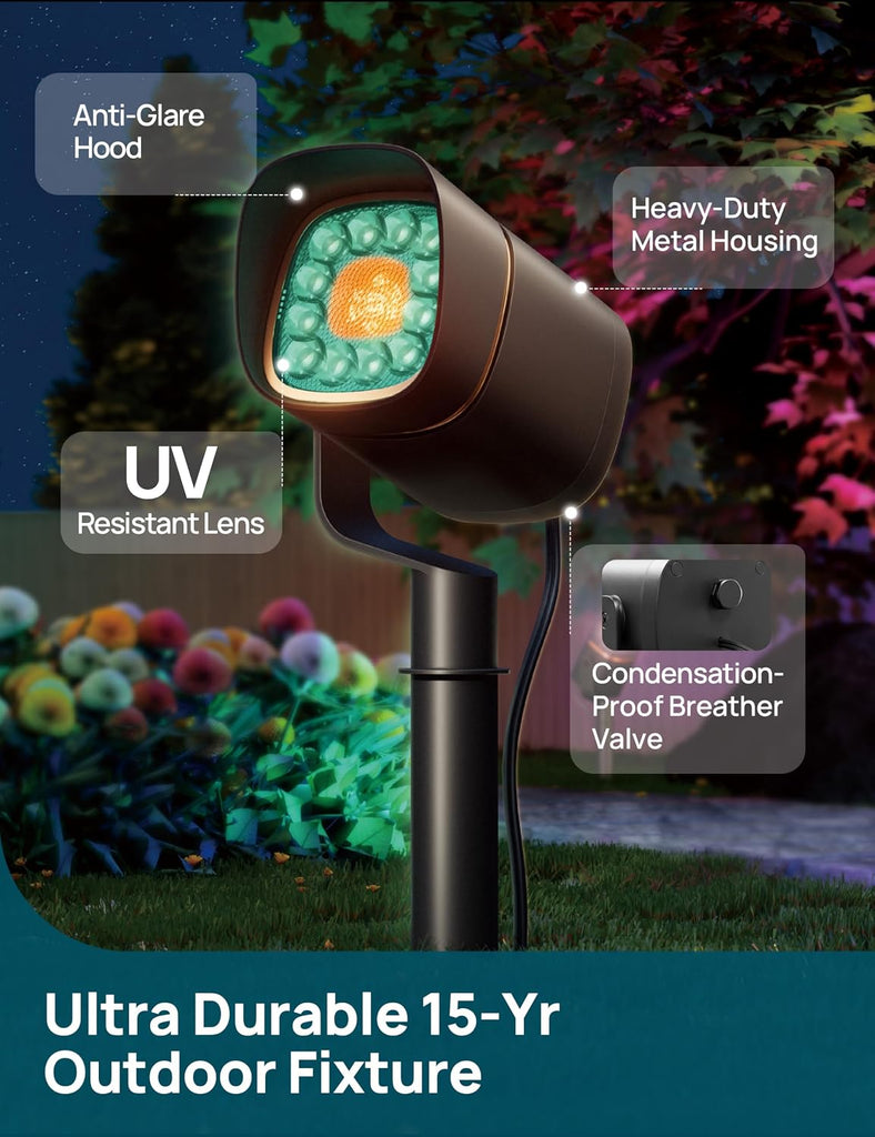 Smart Low Voltage Landscape Lighting, 800lm RGBW Outdoor Spotlights, Waterproof, Works with Alexa & Google Home