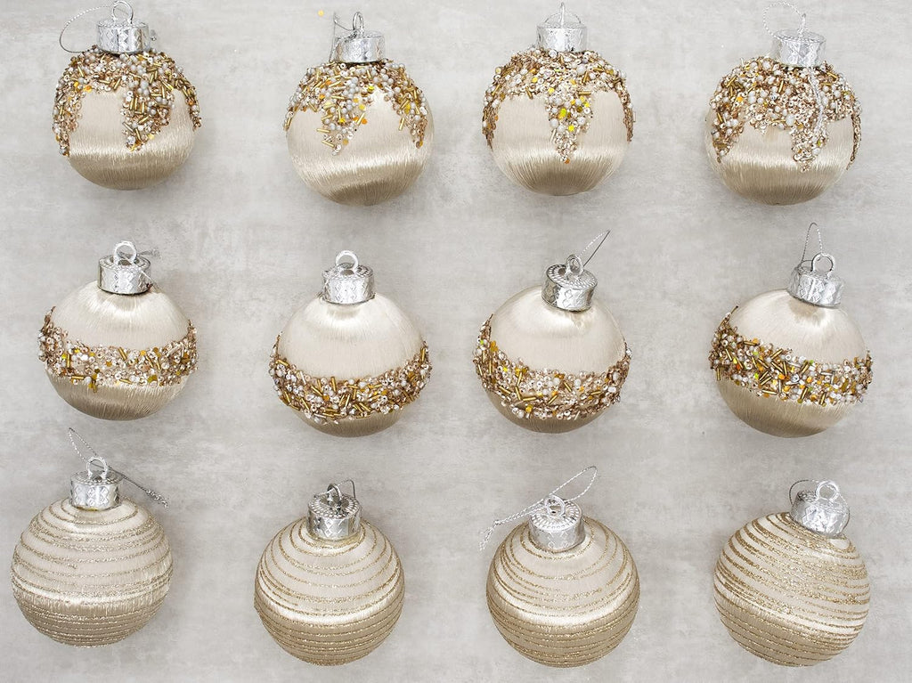Satin Christmas Balls Ornaments, Silk Christmas Hanging Ball Decorations, 12Pcs 3.15" Luxury Vintage Christmas Tree