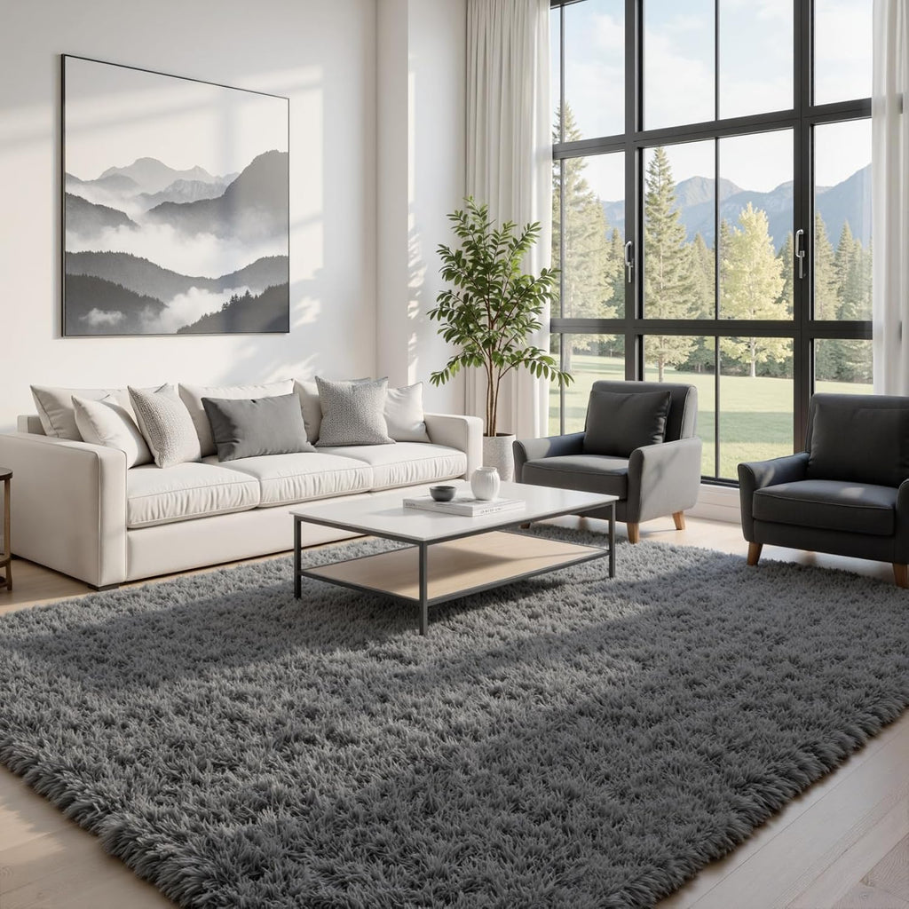 8x10 Area Rugs for Living Room: Ultra Soft Fluffy Shag Grey Rugs