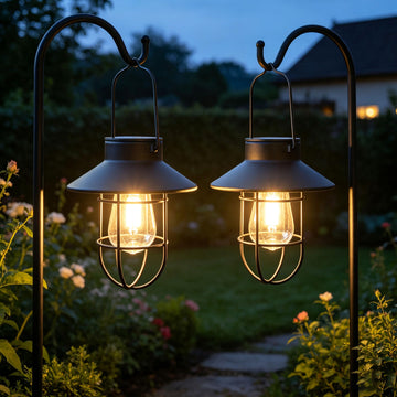 Lantern 2pack Outdoor Hanging Light- Waterproof Vintage Metal Light with Shepherd Hook Decorative, Backyard, Porch