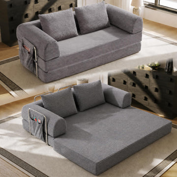 78" Convertible Sofa Bed, Corduroy Pull Out Couch with Fixed Frame & Pocket
