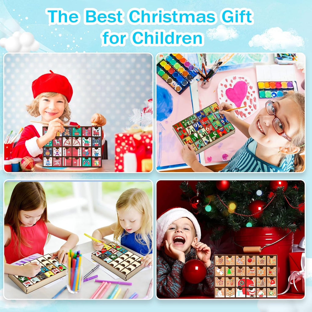 2 Pcs Wooden Advent Calendar 24 Drawers DIY Unfinished Christmas Box