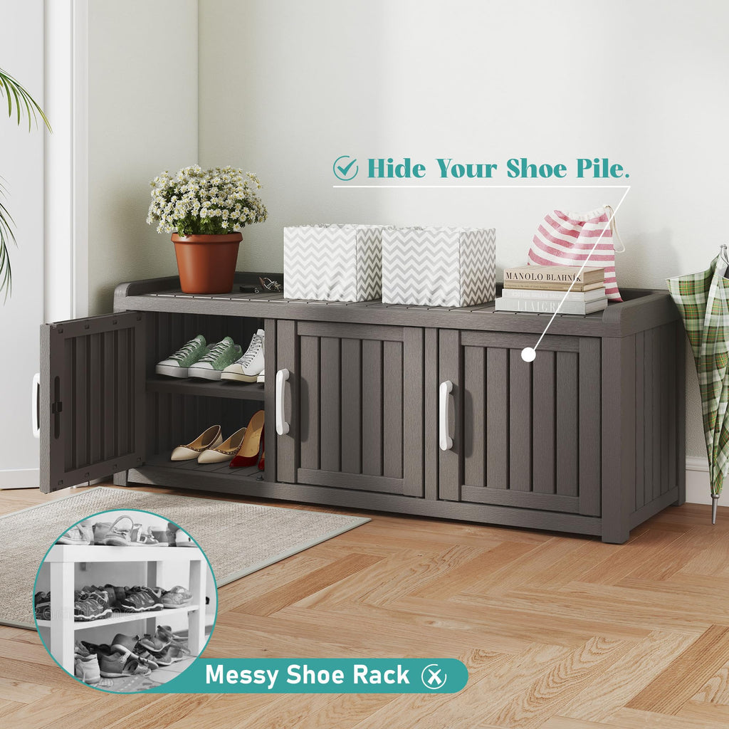 Shoe Storage Cabinet, Waterproof Shoe Organizer with Adjustable Shelves, UV-Resistant Entryway Shoe Cabinet Bench