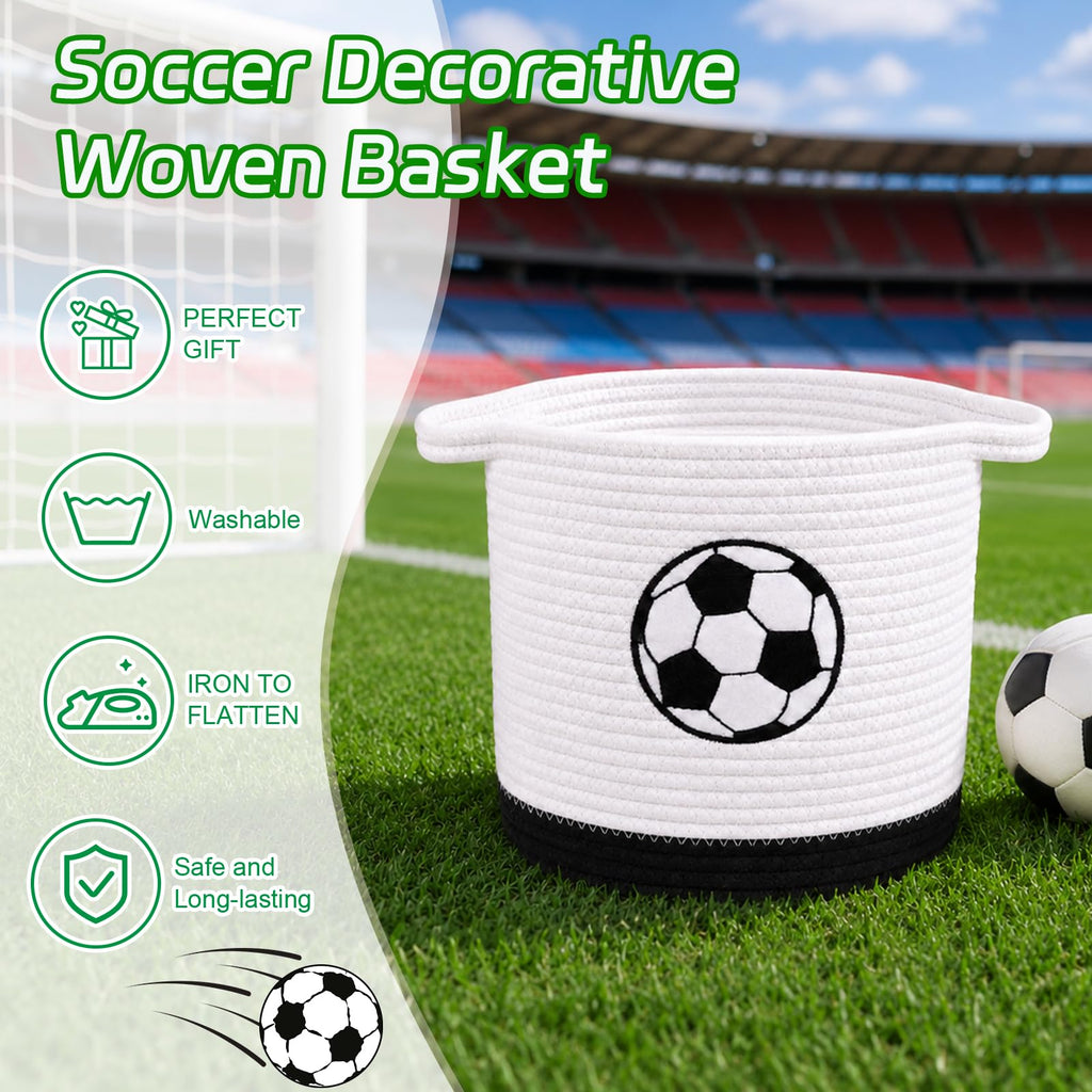 Large Soccer Woven Laundry Basket Hamper-Cotton Rope Storage Basket