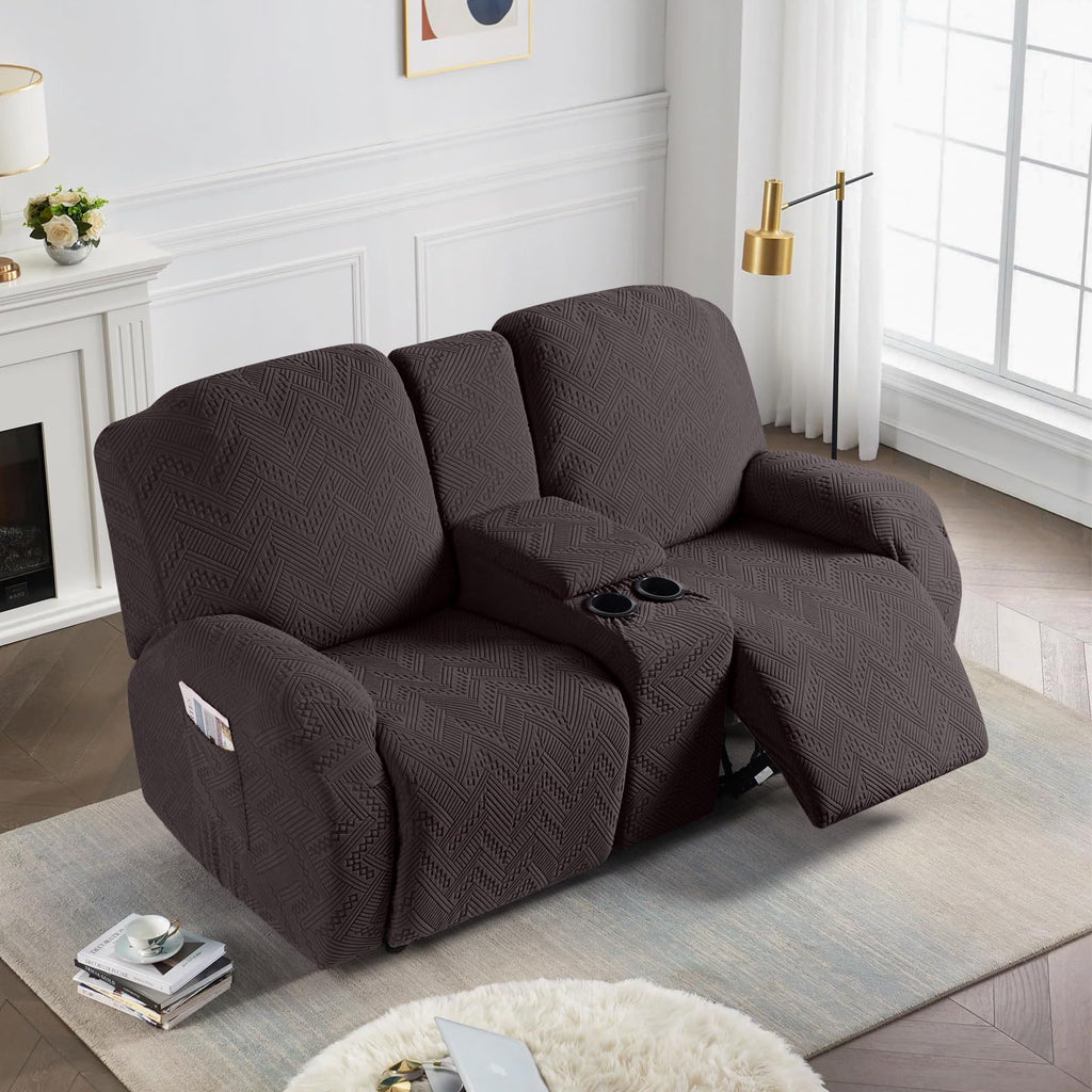 Stretch Loveseat Recliner Cover with Console, Chocolate