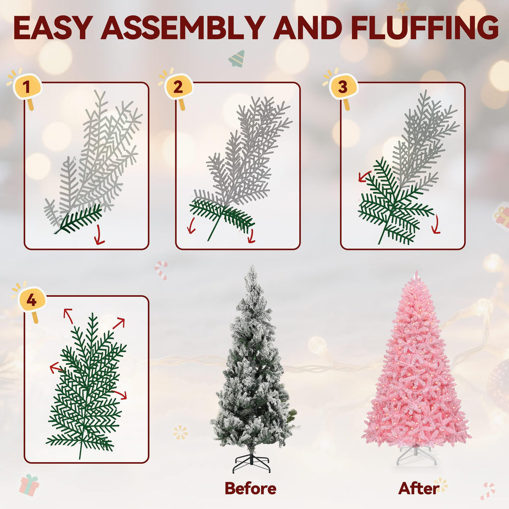 6FT Prelit Pink Artificial Christmas Tree w/250 Warm White Lights